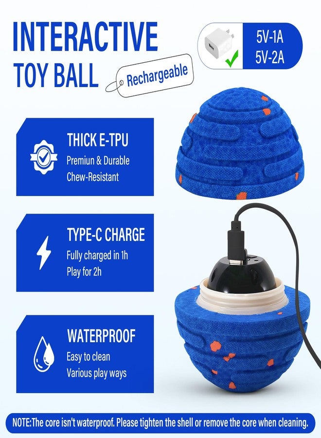VOXGET Smart Interactive Dog Toy Ball, Upgrade Automatic 3 Modes Moving Ball with Remote Control for Medium Large Dogs, Rechargeable Waterproof E-TPU Bounce & Rotating Dog Toy to Keep Busy (Dark Blue) - Image 3