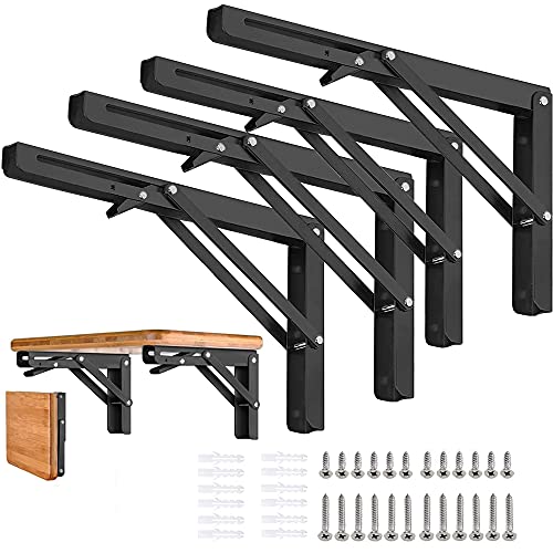 AUTOHJ Folding Shelf Brackets - 20 Inch 4 Pcs Heavy Duty Metal Collapsible Shelf Bracket, DIY Wall Mounted Shelf Bracket, Space Saving for Bench Table - Image 1