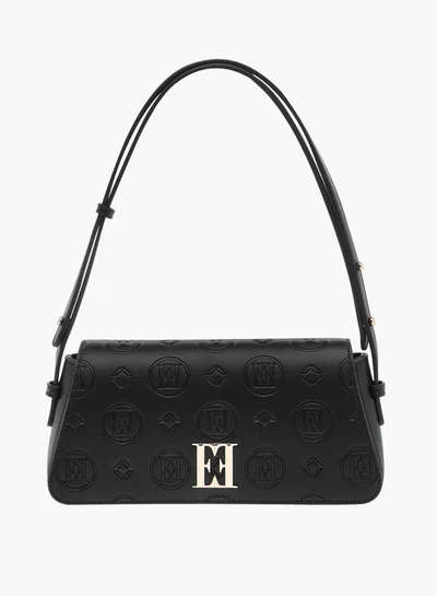 ايل Monogram Embossed Shoulder Bag with Flap Closure