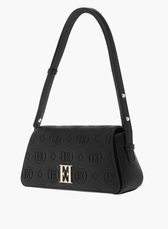 ايل Monogram Embossed Shoulder Bag with Flap Closure