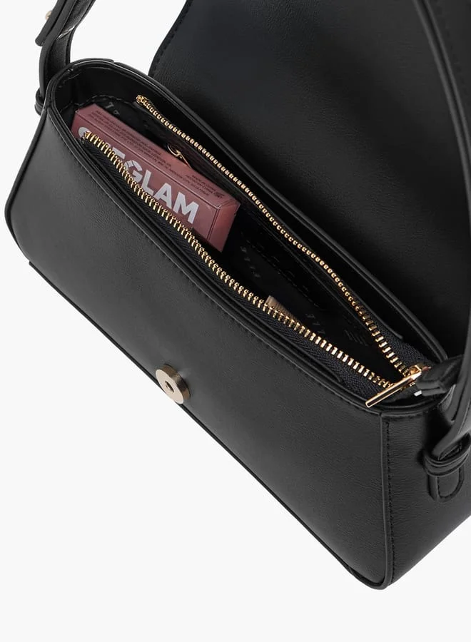 ايل Monogram Embossed Shoulder Bag with Flap Closure