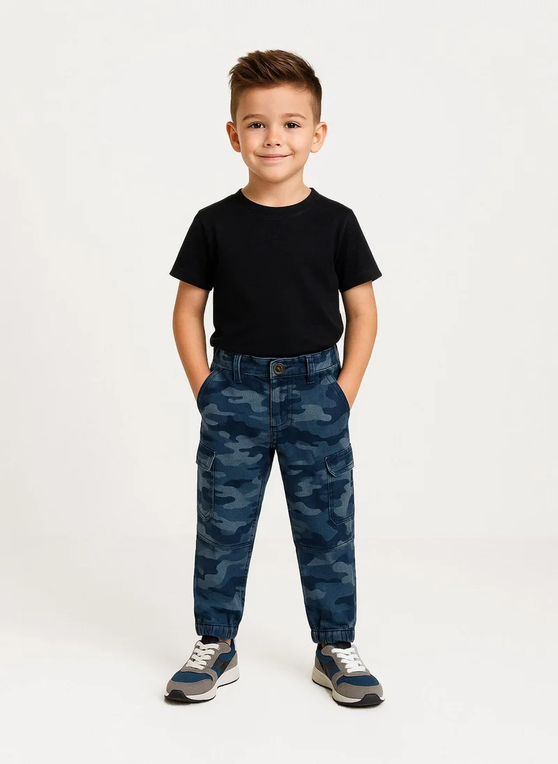 MINOTI Kids' Twill Cargo Trousers with Elastic Waist and Cuffed Ankles
