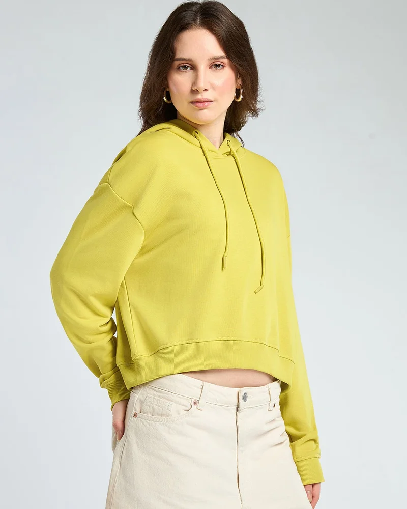 بيواكوف هودي نسائي أصفر واسع قصير