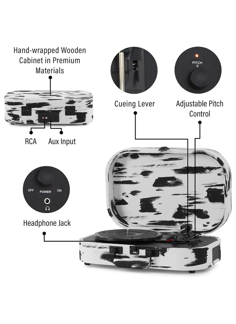 Crosley - Crosley CR8009B-BW Discovery Vintage Bluetooth in/Out 3-Speed Belt-Driven Suitcase Vinyl Record Player Turntable, Black & White - Image 1