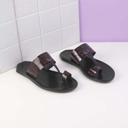 Mochi Men Brown Patent Leather Kolhapuri Ethnic Chappal UK/8 EU/42 (16-984) - Image 2