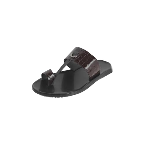 Mochi Men Brown Patent Leather Kolhapuri Ethnic Chappal UK/8 EU/42 (16-984) - Image 1