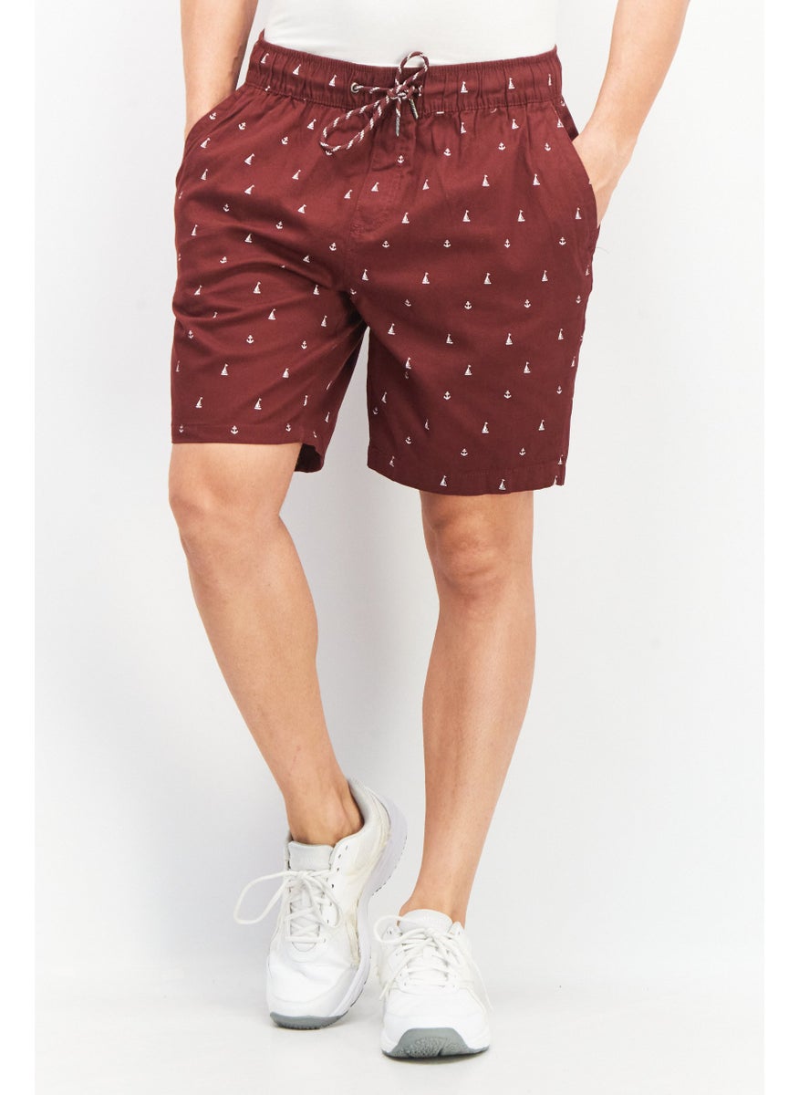 Beach Bros Men Allover Print Chino Shorts, Maroon  - Image 1