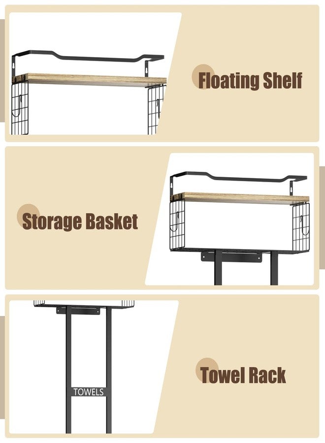 Aetyord Towel Racks for Bathroom - Wall Mounted Metal Rack with Wood Plank, Bathroom Storage Organizer, Towel Holder Stores 6 Large Rolled Towels Easily, Black with Wood Plank - Image 5