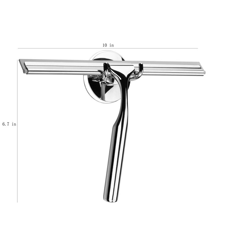 Ettori Shower Squeegee Clear Glass Wall Cleaner Stainless Steel with Suction Storage Hook -10'', Chrome - Image 2