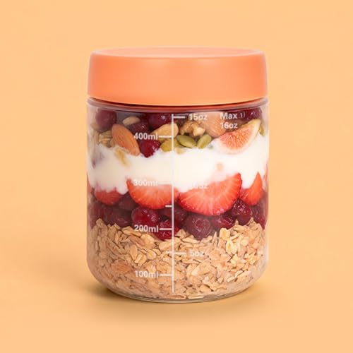 Annaklin Silicone Overnight Oats Containers with Lids, 16 Oz, 4 Pack Airtight Twist-Top Wide-Mouth Food Storage Jars for Cereal Snacks Pudding Yogurt Salad, BPA-Free, Lightweight & Shatterproof, Color Lids - Image 2