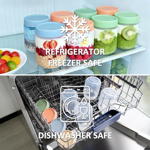 Annaklin Silicone Overnight Oats Containers with Lids, 16 Oz, 4 Pack Airtight Twist-Top Wide-Mouth Food Storage Jars for Cereal Snacks Pudding Yogurt Salad, BPA-Free, Lightweight & Shatterproof, Color Lids - Image 5