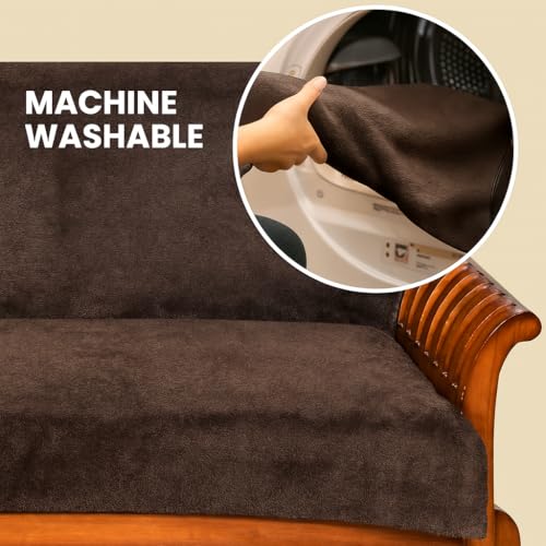 FABANE Premium Faux Rabbit Fur Sofa Cover – Mocha Brown – 3-Seater (27" × 72" / 70 × 180 cm) | Plush, Washable, Anti-Slip Sofa Protector Mat - Image 5