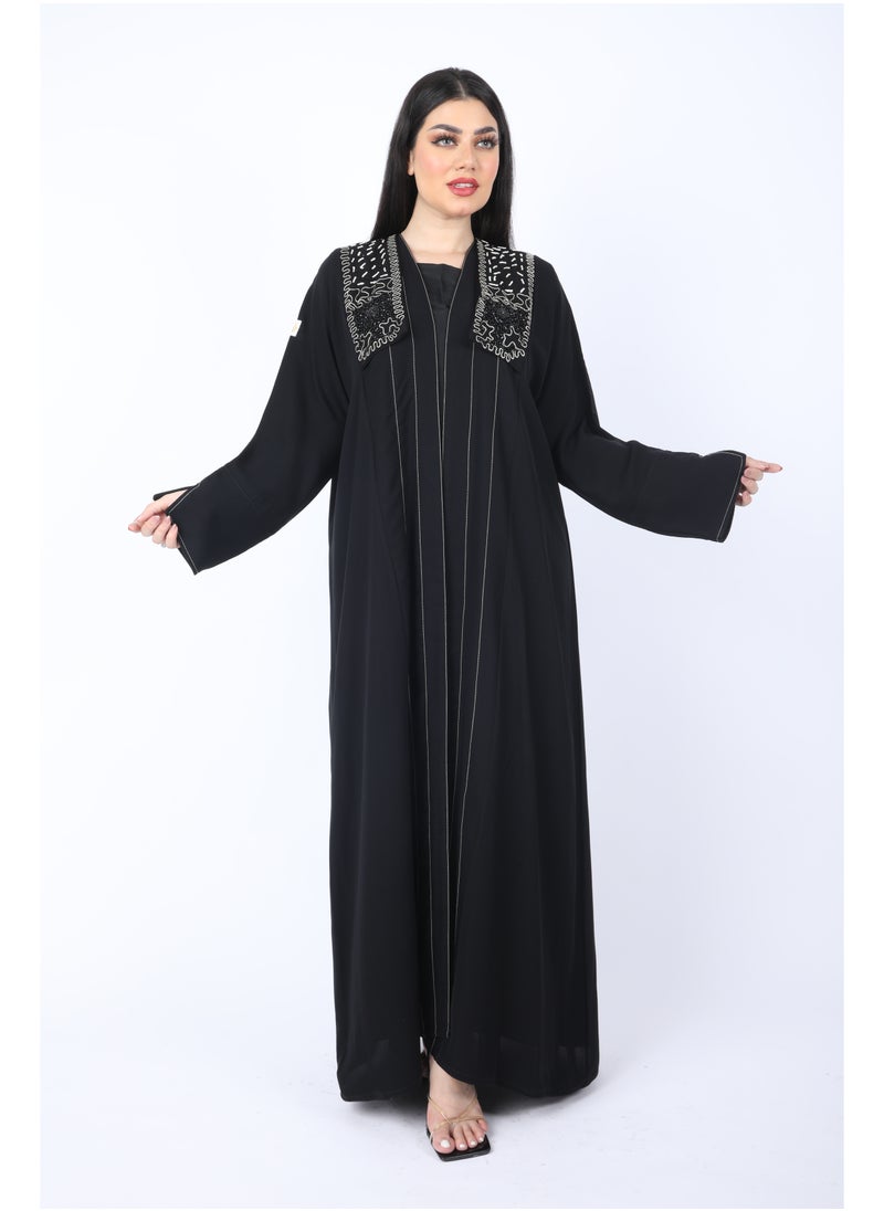 FULL JOY - Black Abaya made of Light Fabric decorated with elegant Draws - Image 1