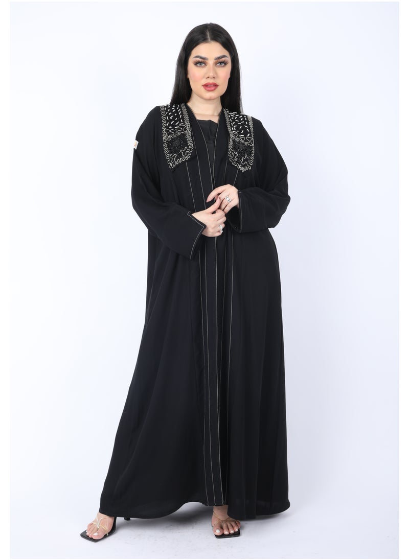 FULL JOY - Black Abaya made of Light Fabric decorated with elegant Draws - Image 1