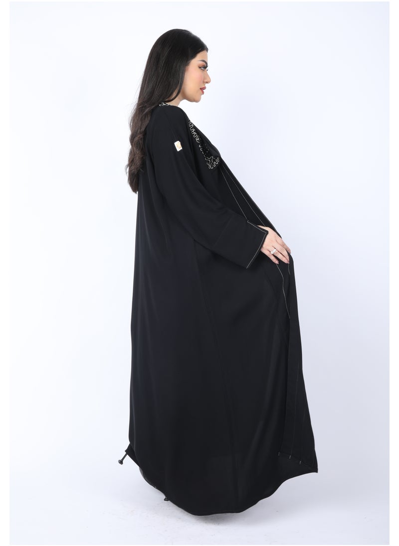 FULL JOY - Black Abaya made of Light Fabric decorated with elegant Draws - Image 1