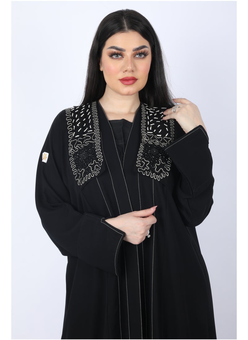 FULL JOY - Black Abaya made of Light Fabric decorated with elegant Draws - Image 1