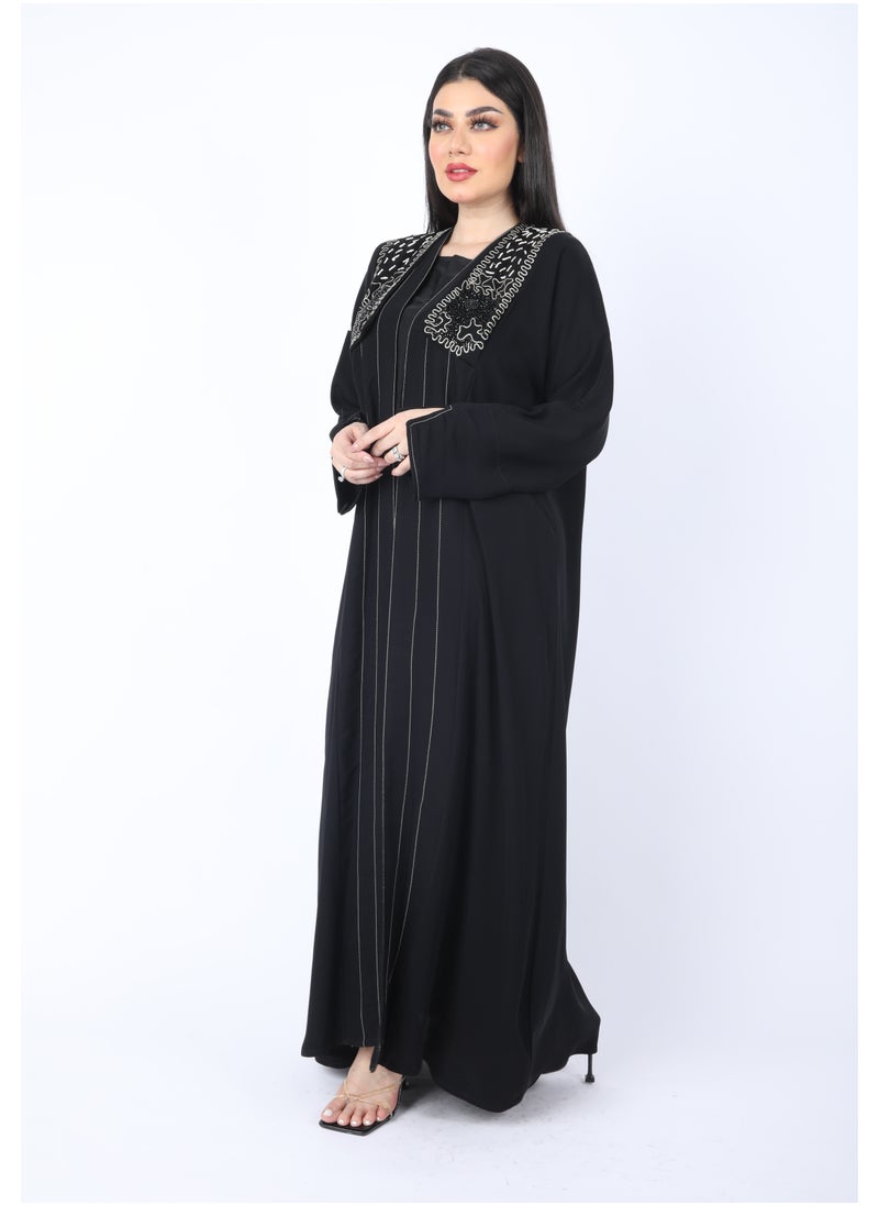 FULL JOY - Black Abaya made of Light Fabric decorated with elegant Draws - Image 1