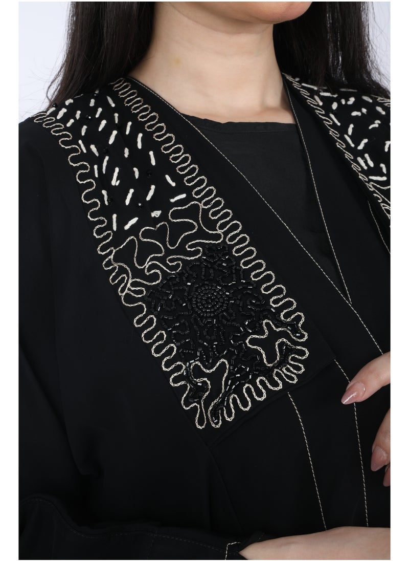 FULL JOY - Black Abaya made of Light Fabric decorated with elegant Draws - Image 1