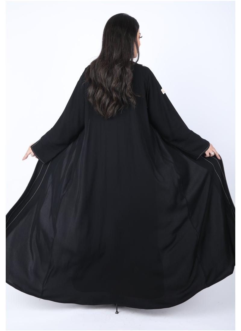 FULL JOY - Black Abaya made of Light Fabric decorated with elegant Draws - Image 1