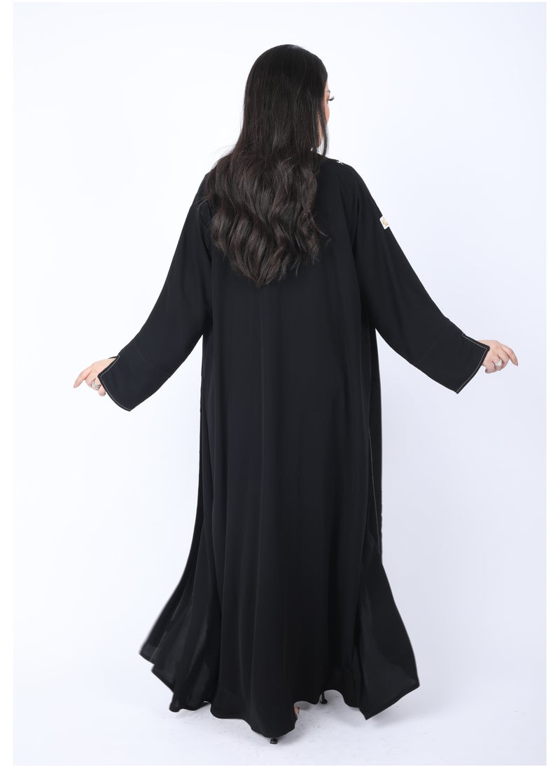 FULL JOY - Black Abaya made of Light Fabric decorated with elegant Draws - Image 1