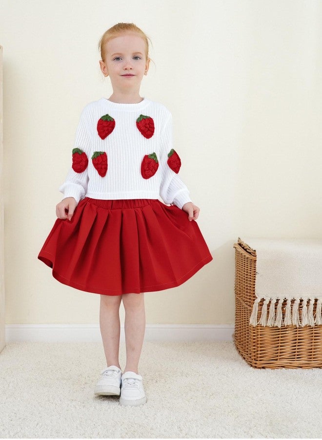 Renotemy Toddler Baby Girl Fall Winter Skirt Set Sweatshirt Pleated A-Line Dress Little Girls Clothes 2-Piece Outfits 18M-6T, Strawberry, 2-3 Years - Image 2