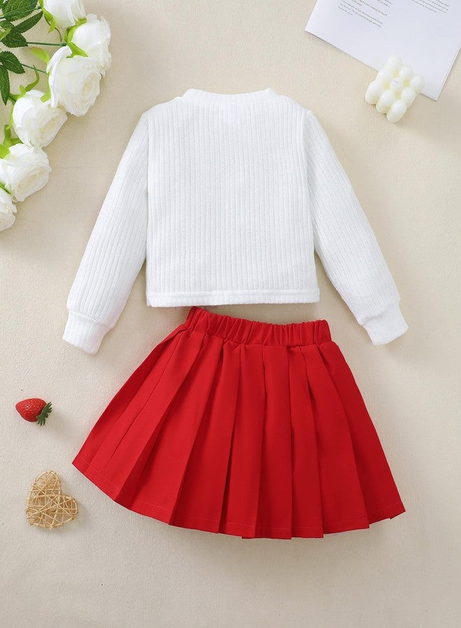 Renotemy Toddler Baby Girl Fall Winter Skirt Set Sweatshirt Pleated A-Line Dress Little Girls Clothes 2-Piece Outfits 18M-6T, Strawberry, 2-3 Years - Image 4
