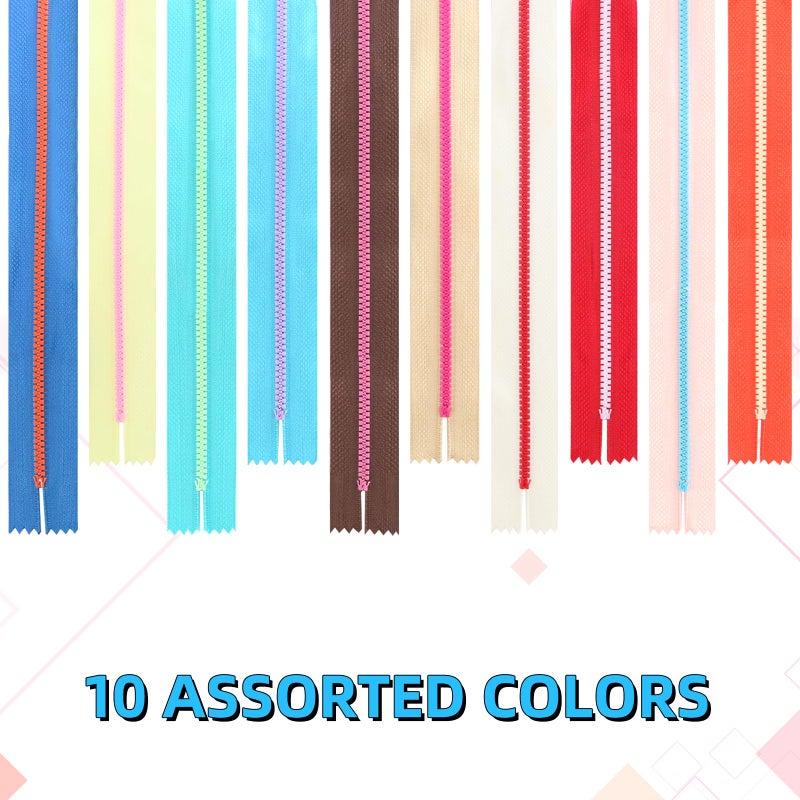Troyune 20pcs Resin Zippers with #3 Lifting Ring Pulls 12inch Close-end for Sewing, Nylon Plastic Bulk Zippers for DIY Tailor Sewing Craft Bags Garment Clothing, Mixed 10 Color - Image 3