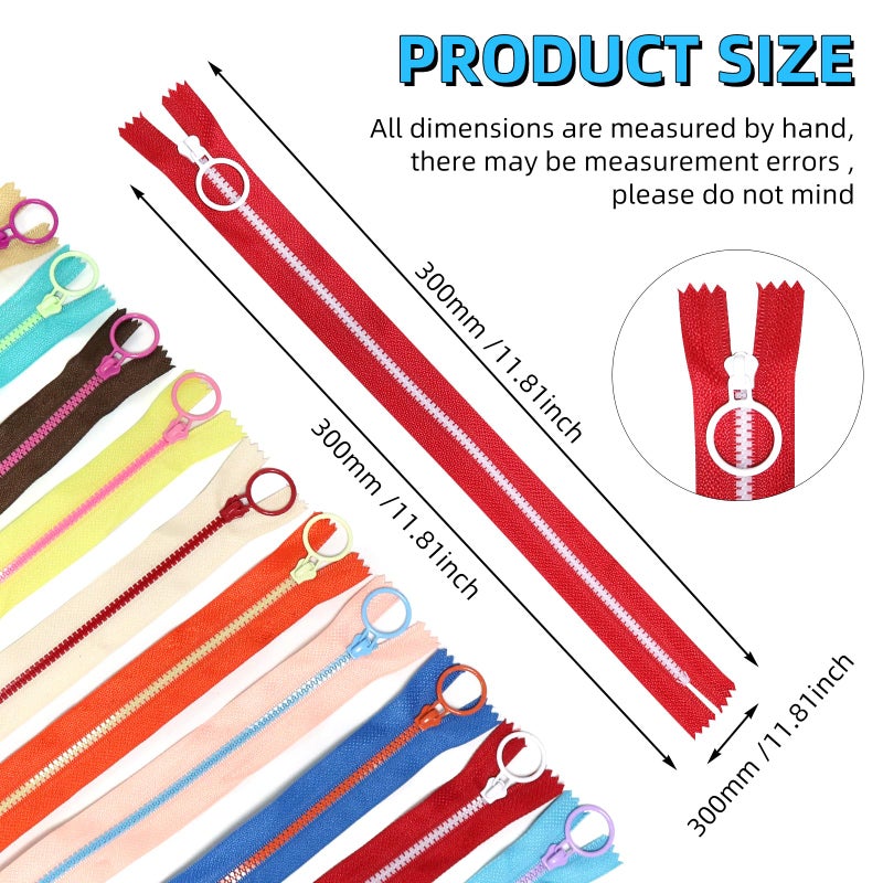Troyune 20pcs Resin Zippers with #3 Lifting Ring Pulls 12inch Close-end for Sewing, Nylon Plastic Bulk Zippers for DIY Tailor Sewing Craft Bags Garment Clothing, Mixed 10 Color - Image 2
