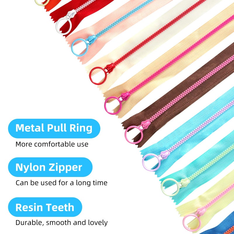 Troyune 20pcs Resin Zippers with #3 Lifting Ring Pulls 12inch Close-end for Sewing, Nylon Plastic Bulk Zippers for DIY Tailor Sewing Craft Bags Garment Clothing, Mixed 10 Color - Image 5