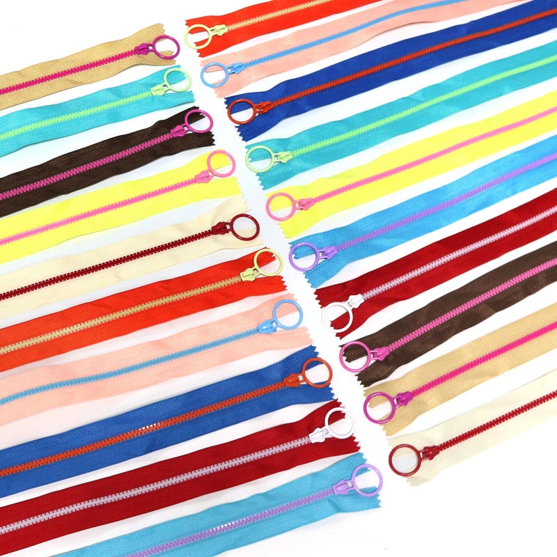 Troyune 20pcs Resin Zippers with #3 Lifting Ring Pulls 12inch Close-end for Sewing, Nylon Plastic Bulk Zippers for DIY Tailor Sewing Craft Bags Garment Clothing, Mixed 10 Color - Image 1