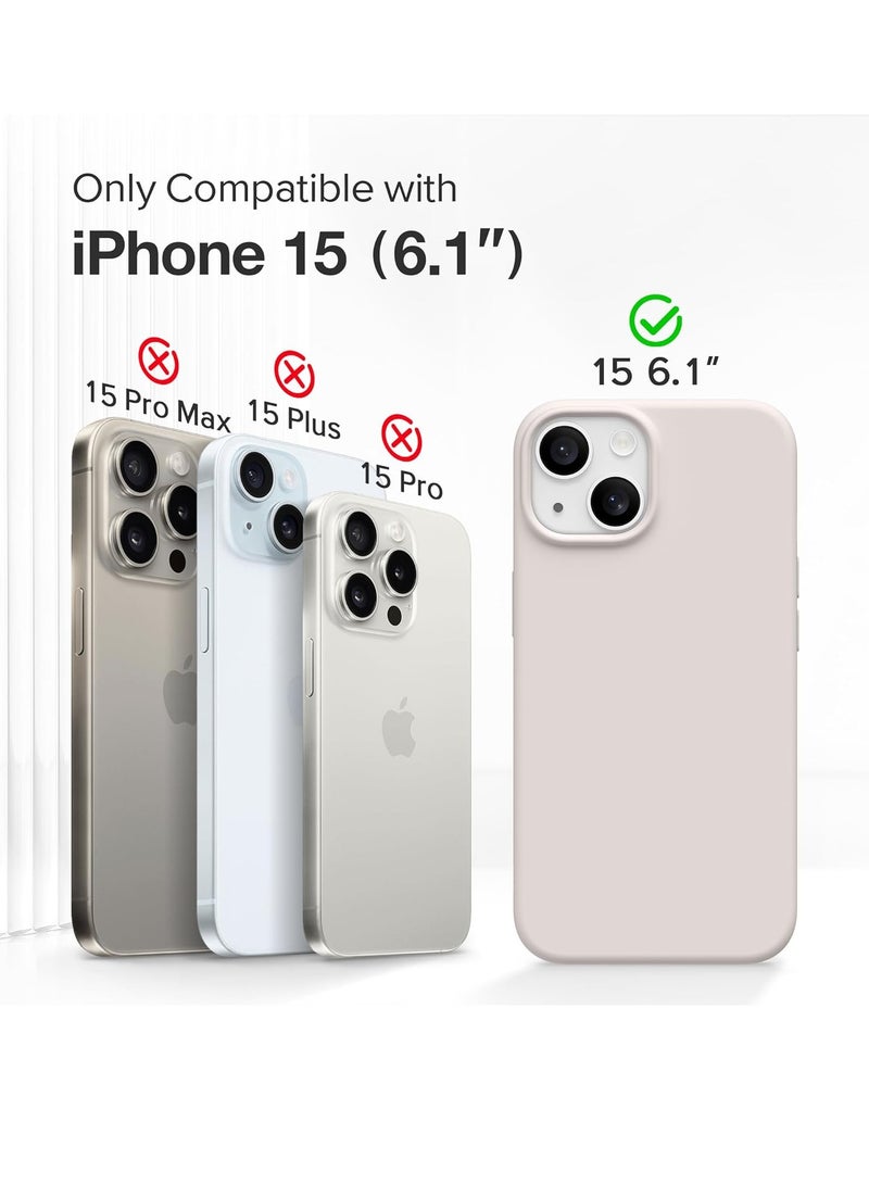 ELTRAZONE  5 in 1 for iPhone 15 Case Magnetic, Compatible with Magsafe, with 2X[Screen Protectors + Camera Lens Proctetors], Slim Full Body Case, Skin-Like Silicone Phone Case 6.1",Stone - Image 2