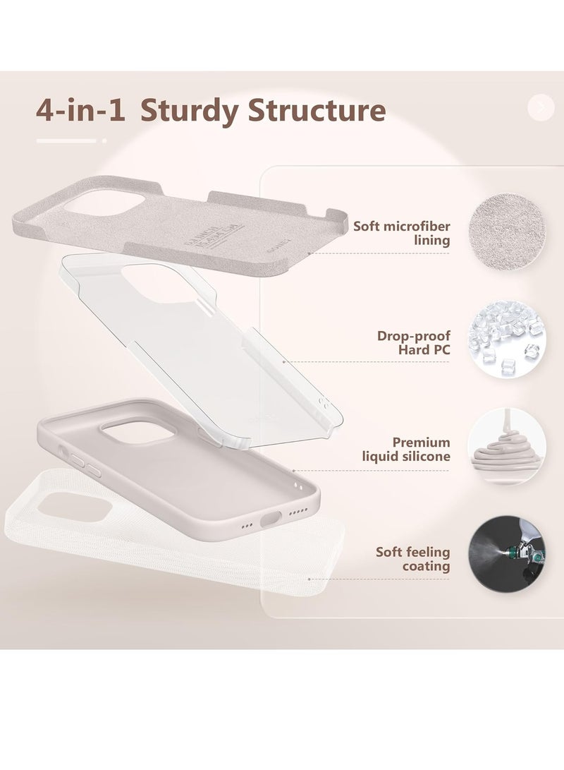 ELTRAZONE  5 in 1 for iPhone 15 Case Magnetic, Compatible with Magsafe, with 2X[Screen Protectors + Camera Lens Proctetors], Slim Full Body Case, Skin-Like Silicone Phone Case 6.1",Stone - Image 3