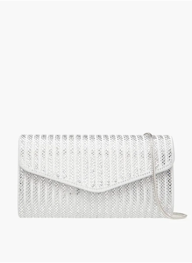 سيليست Women Embellished Clutch with Detachable Chain Strap and Flap Closure Ramadan Collection