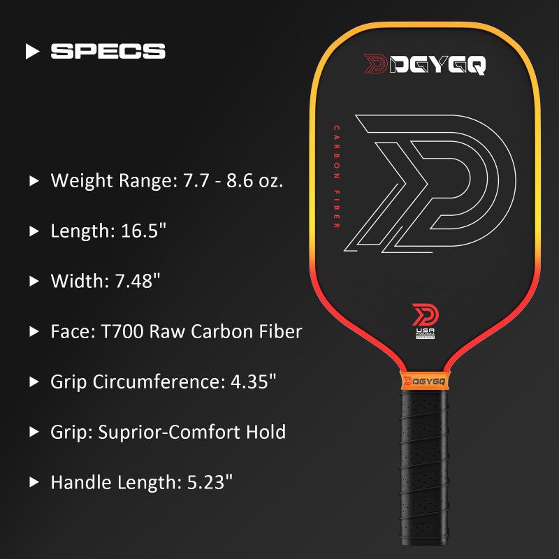 DGYGQ Pickleball Paddles - Professional Carbon Fiber Paddle with Honeycomb Core Pickleball Rackets - Lightweight Precision & Enhanced Shock Absorption for High Spin (Yellow-Orange Ombre) - Image 4