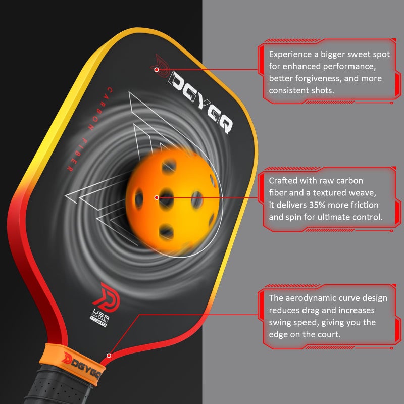 DGYGQ Pickleball Paddles - Professional Carbon Fiber Paddle with Honeycomb Core Pickleball Rackets - Lightweight Precision & Enhanced Shock Absorption for High Spin (Yellow-Orange Ombre) - Image 3