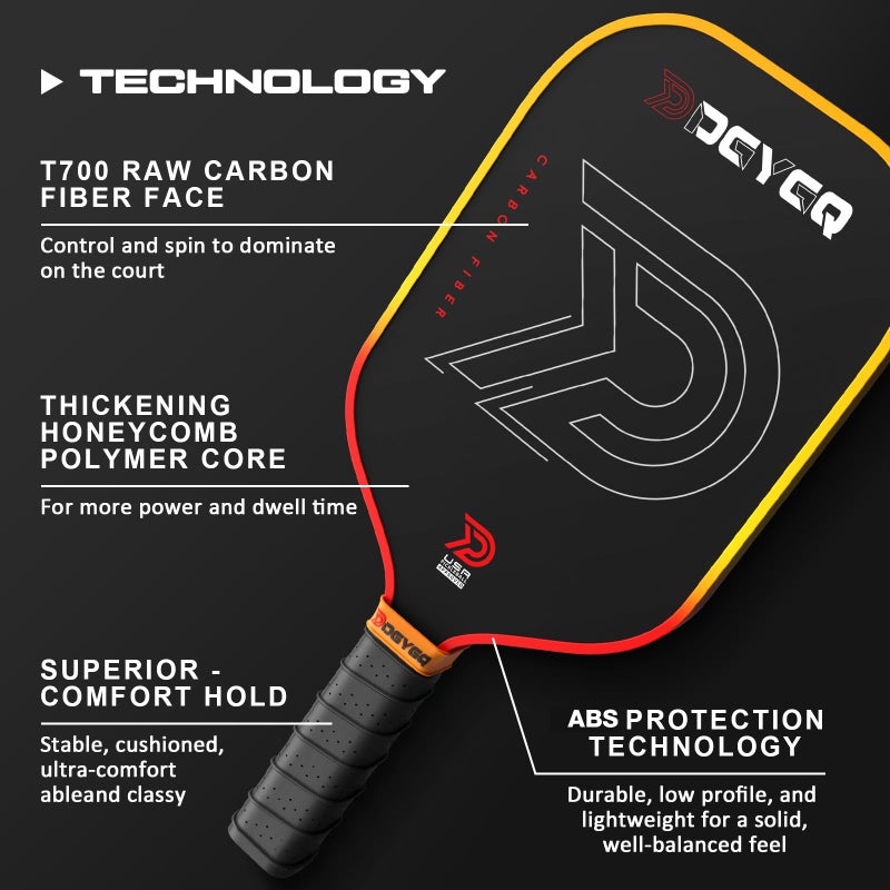 DGYGQ Pickleball Paddles - Professional Carbon Fiber Paddle with Honeycomb Core Pickleball Rackets - Lightweight Precision & Enhanced Shock Absorption for High Spin (Yellow-Orange Ombre) - Image 2
