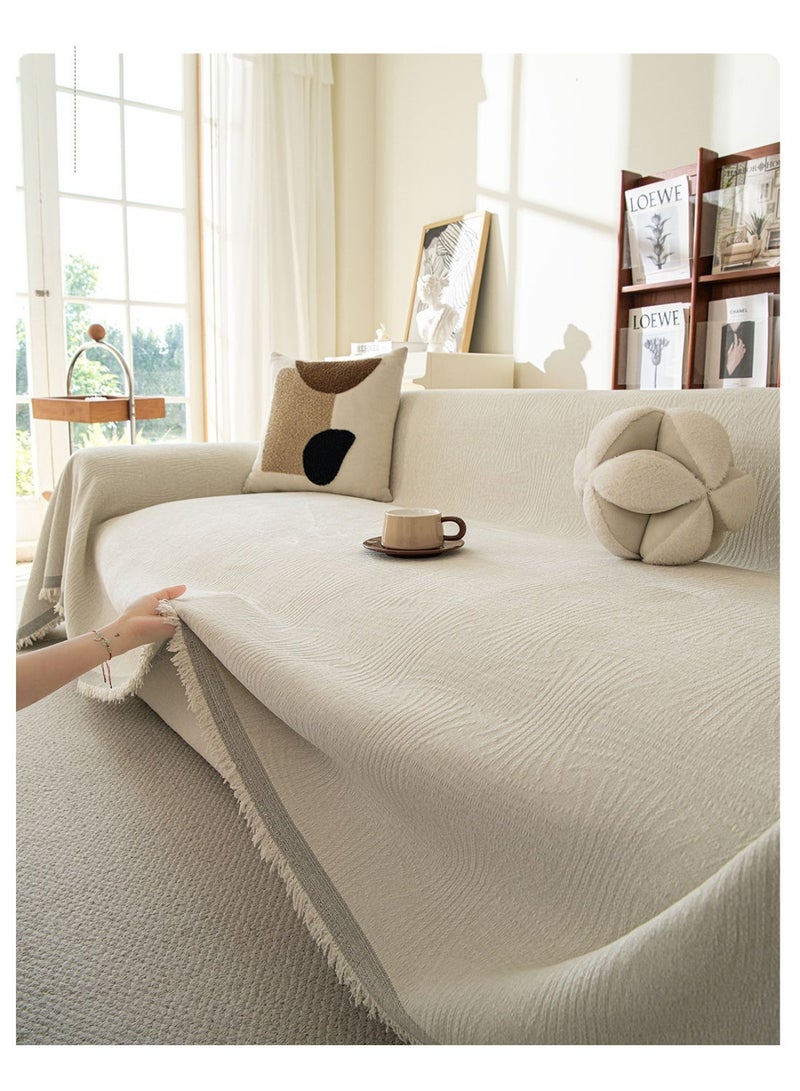 Double Sided Chenille Furniture Sofa Cover Scratch Resistant Wear Resistant, Cloth Couch Protector Towel Slipcover with Tassels for Universal Four Seasons - Image 1