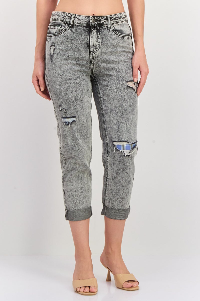 ONLY جينز نسائي بقصة عادية مغسول بدون مرونة، رمادي - Image 1