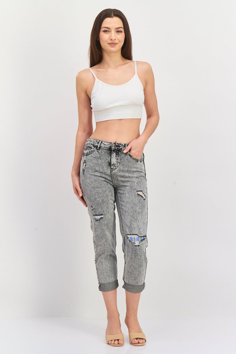 ONLY جينز نسائي بقصة عادية مغسول بدون مرونة، رمادي - Image 3