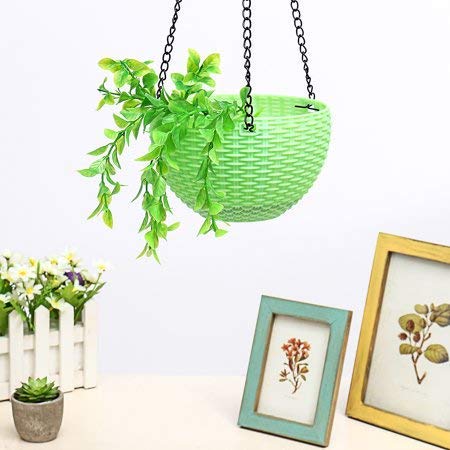Bianco Round Rattan Woven Hanging Planters with Hanging Chain, Hanging Pots for Plants Balcony (Green, Set of 3, 7.1x4.8 Inch) - Image 4