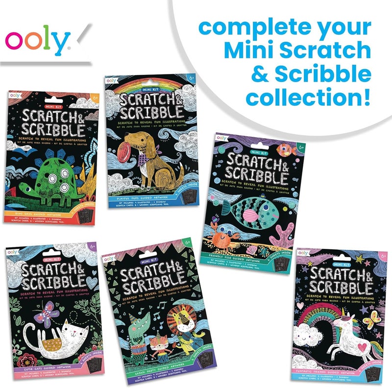 Ooly Mini Scratch & Scribble Art Kit - 6 Card Rainbow Scratch Art Set Gifts for Kids, Travel-Friendly Craft Kit, Scratching Tool Included - Safari Party - Image 5