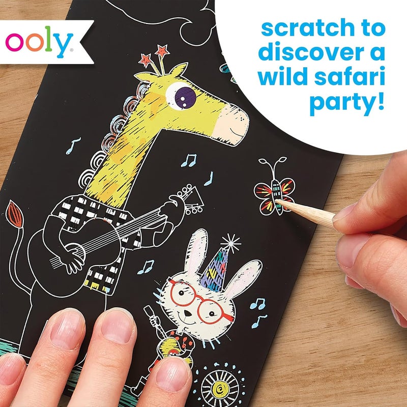 Ooly Mini Scratch & Scribble Art Kit - 6 Card Rainbow Scratch Art Set Gifts for Kids, Travel-Friendly Craft Kit, Scratching Tool Included - Safari Party - Image 2