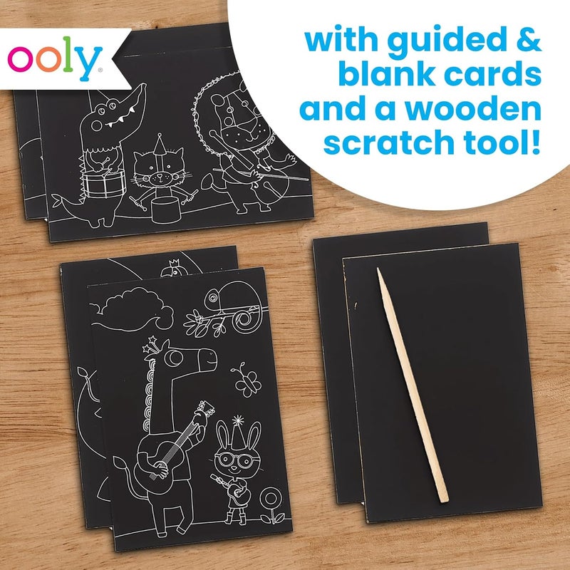 Ooly Mini Scratch & Scribble Art Kit - 6 Card Rainbow Scratch Art Set Gifts for Kids, Travel-Friendly Craft Kit, Scratching Tool Included - Safari Party - Image 3