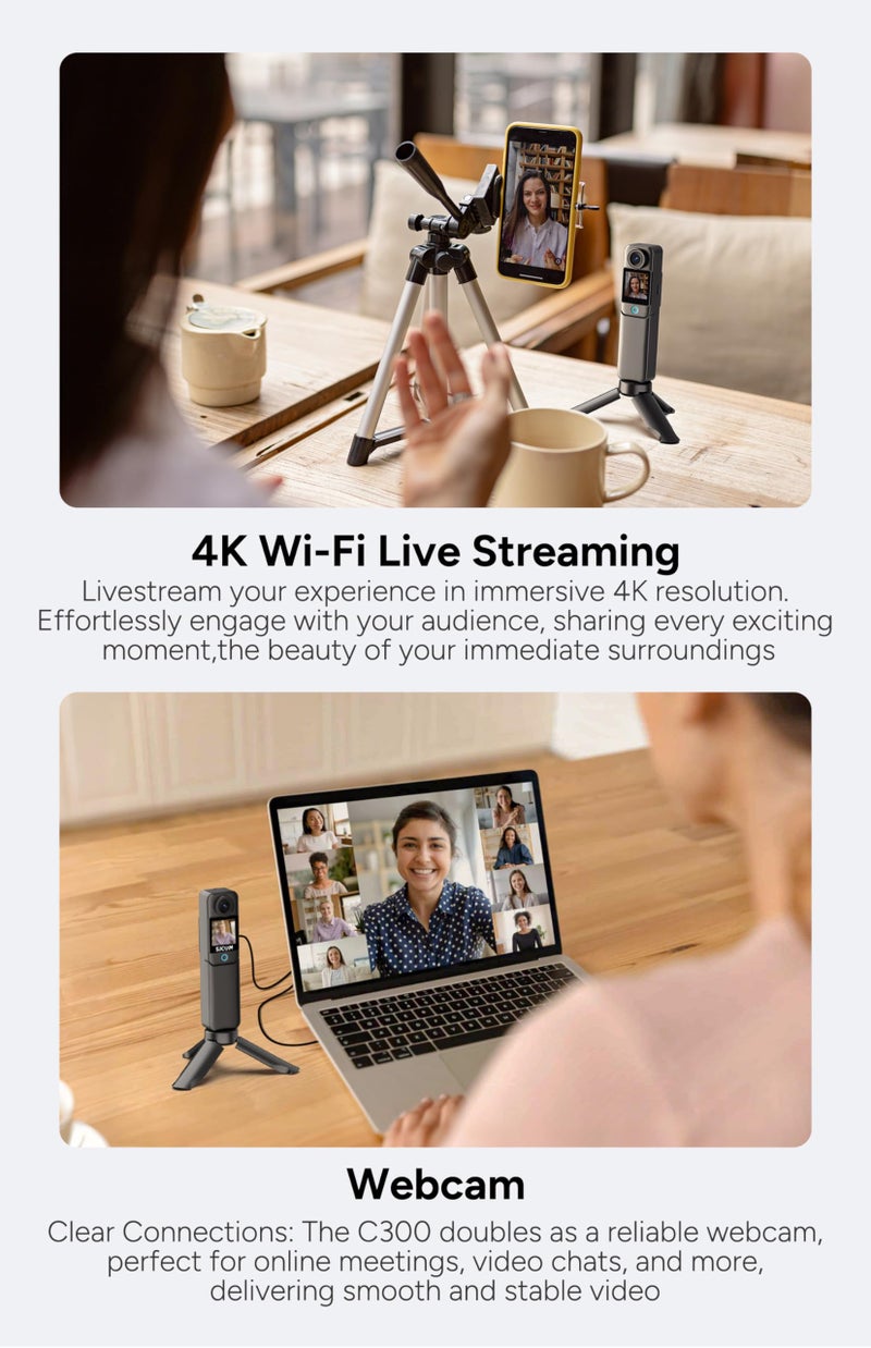 SJCAM كاميرا SJCAM C300 للتدوين (64 جيجابايت)، تصميم مغناطيسي وقابل للفصل باليد، فيديوهات 4K لمنشئي المحتوى وبث يوتيوب، طاقة لمدة 7 ساعات، تثبيت 6 محاور، مقاومة للماء حتى 30 متر، تسجيل فيديوهات السفر - Image 4