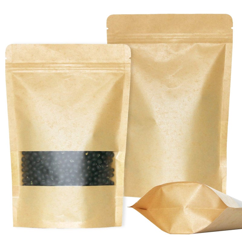 SumDirect Kraft Zip Lock Stand Up Bags Pouches with Notch and Matte Window 5.9x8.6 Inches 5.7oz Pack of 50 - Image 1