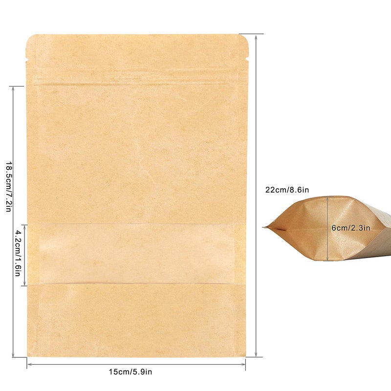 SumDirect Kraft Zip Lock Stand Up Bags Pouches with Notch and Matte Window 5.9x8.6 Inches 5.7oz Pack of 50 - Image 3