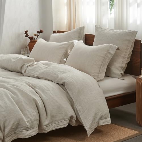 Simple&Opulence 100% Washed Linen Duvet Cover with Embroidered,3 Pieces Soft Farmhouse Comforter Set with Button Closure,1 Duvet Cover and 2 Pillowshams(Queen,Natural Linen) - Image 2