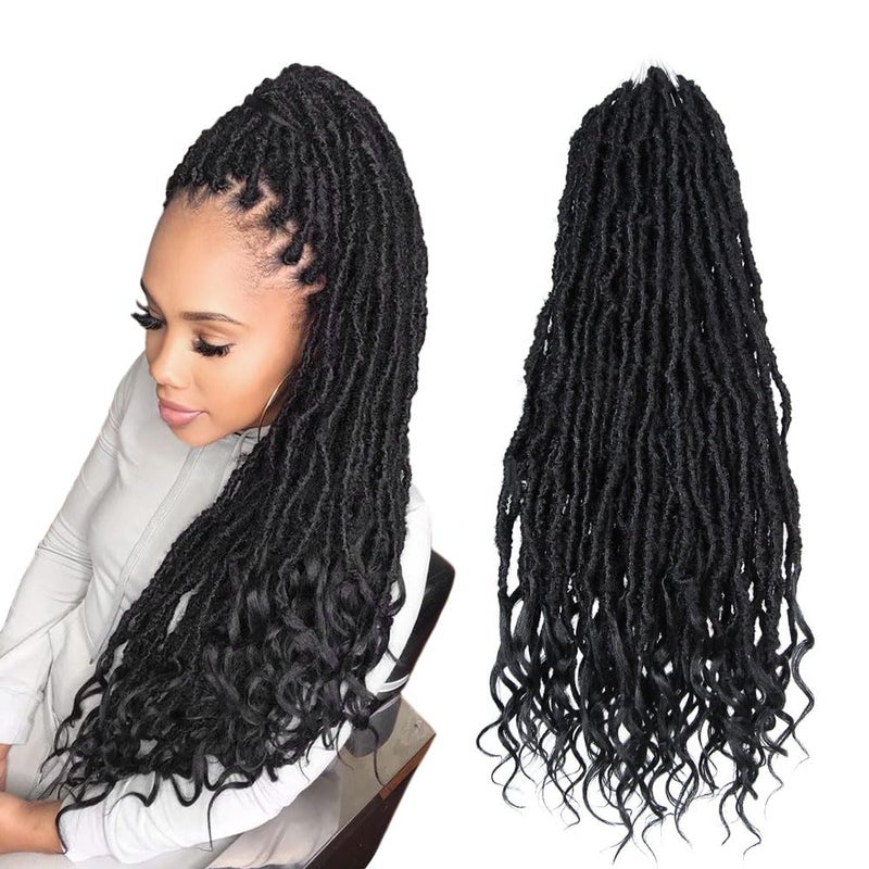 Niseyo Niseyo Wild Locs 24 Inch Distressed New Faux Locs with Curly Ends 8 Packs Long Soft Prelooped Goddess Locs Crochet Hair 1B Natural Black