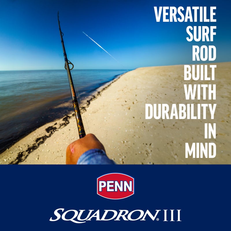 PENN Squadron III 8â€™ Surf Spinning Fishing Rod; 2-Piece, 12-20lb Line Rating, Medium Rod Power, Moderate Fast Action, 3/4-3 oz. Lure Rating, Titanium/Red/Gold - Image 2