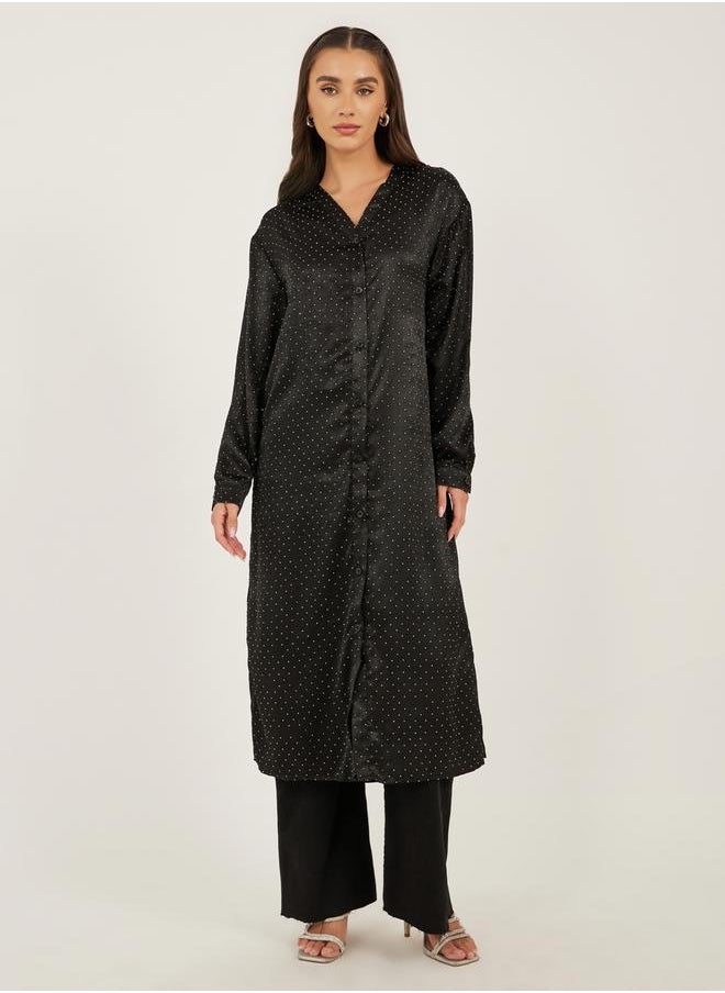 Styli - Printed Regular Fit Midi Length Buttoned Kimono - Image 1